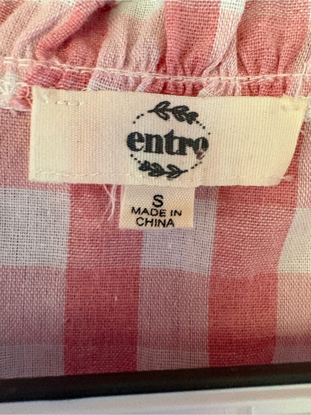 ENTRO Gingham Dress S Pink White Tiered Ruffle Dress with Pockets 100% Cotton - Picture 3 of 8